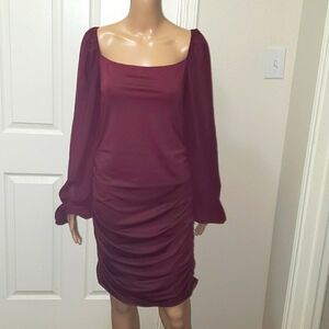 Shein XL sexy stretchy rouched sides hourglass bodycon sheer puff bubble sleeves